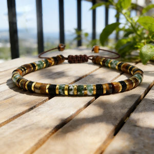 Tiger Eye Green Spot Jasper Beads Healing Crystal Gemstone Dainty Bohemian Trendy <b>Adjustable</b> <b>Bracelet</b> Gift for Her Him - Product Image 3