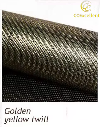 9,1-Fibra de carbono de la tela tejida de oro amarillo