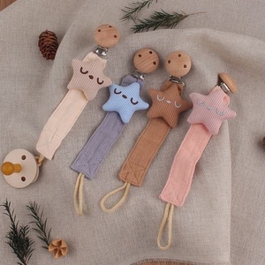 Nuevas llegadas: Cadena de algodón suave con forma de estrella para chupete, sujetachupetes para bebé, cadena antipérdida para recién nacido con clip de madera de haya - Product Image 2
