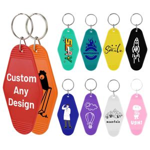 Porte-clés personnalisé en plastique vierge, design imprimé DIY, style losange rétro vintage, pour motel - Product Image 1