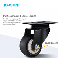 Roulettes pivotantes Topcent 1,5 2 3 pouces noires pour meubles avec frein