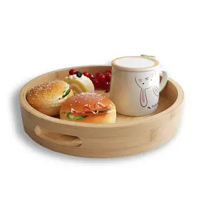 Eco-Friendly Rotating Bamboo Tray Round Lazy Susan Dinner Plate Wooden Plates Bamboo Plates With Handle