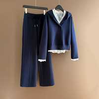 Kadınlar İçin Lüks Moda 3 Parçalı Set Yeni İlkbahar Sonbahar Kapüşonlu Crop Sweatshirt Dantel Yelek Bol Paça Pantolon Takımı