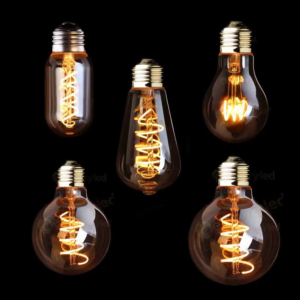 Lampu LED, Retro Dimmable LED Edison bohlam E27 3W filamen emas Spiral ST64 G125 ampul lampu LED lampu pijar lampu dekoratif