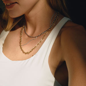 Collana Multistrato J&D in Acciaio Inox Placcato Oro 18K PVD, Catena Minimalista Bicolore Fatta a Mano - Product Image 3