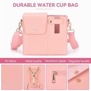 Bolso bandolera de mujer de piel sintética vegana con patrón cruzado Saffiano patentado personalizado con sección de botella de agua - Product Image 4