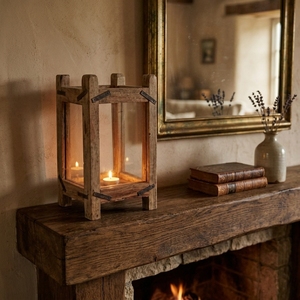Farol de Madera Rústico con Paneles de Vidrio, Portavelas Vintage Hecho a Mano, Soporte Cuadrado para Velas de Té, Decoración del Hogar, Estilo Rústico - Product Image 3