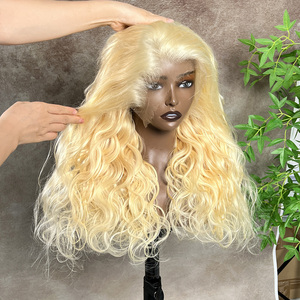 Perruque en cheveux humains ondulés 13x6 HD Lace Front, blonde 613, fabriquée à la machine, 20 pouces, vente en gros - Product Image 6