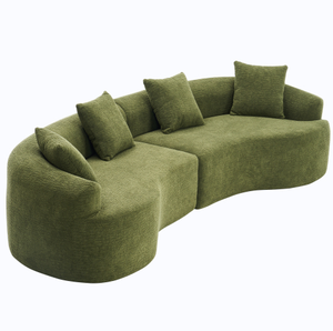Modern Cloud 4-Seater Sectional Curved <b>Sofa</b> Factory Direct Chenille Green Minimalist Living Room Couch Convertible No Assembly - Product Image 6