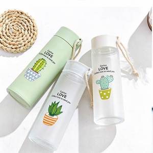 Factory Cheap Cylinder Portable Water Bottle Travel <b>Mug</b> Glass <b>Plastic</b> Water Cup Cute Glass Water Bottle for Children School Gift - Product Image 4