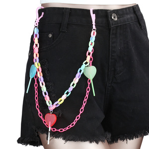 Cadena de cintura de plástico de doble capa con diseño de piruleta de corazón de melocotón, estilo casual urbano, joyería hip hop, decoración con colgante - Product Image 1