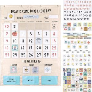 Tableau mural interactif en tissu pour l'apprentissage du calendrier, avec poches, pour la gestion du temps des tout-petits, des enfants et des élèves de maternelle - Product Image 1