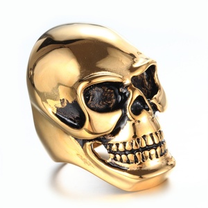 Plated <b>Rings</b> Plated Skull Head <b>Ring</b> Black <b>Gold</b> Stainless Steel for Men OEM ODM Service Tiger Eye <b>Cocktail</b> <b>Ring</b> XR Jewelry 100pcs - Product Image 1