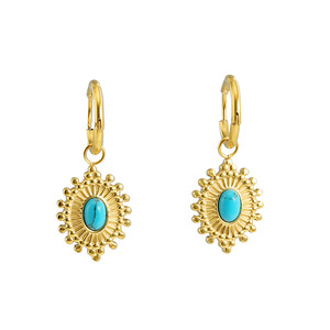 ZOGXIN Gold Turquoise Pendant Earrings Flower Design Geometric Bezel Setting For Women - Product Image 5