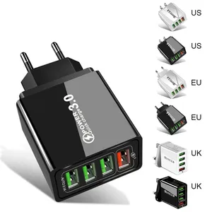 Venta al por mayor de fábrica En stock QC3.0 5V/9V/12V Cargador rápido 4usb Puerto adaptador de cargador de pared de viaje EE. UU. UE Reino Unido cargador de pared