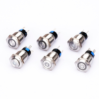 Sakelar Tombol Tekan LED 16mm Tahan Air Berbahan Logam, Reset Otomatis, On/Off, Tipe Momentary