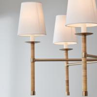 Lustre vintage, décoration champêtre française, laiton mat, abat-jour en rotin enveloppé de tissu, LED, 6 lumières, lampe suspendue rustique, art luxueux