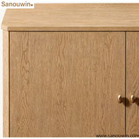 Buffet moderne en chêne clair avec 3 tiroirs et 4 portes, en bois massif, pour salon