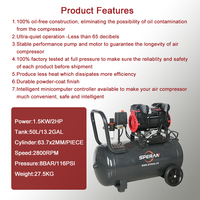 Compresseur d'Air SPERAN 220V 50 Litres Portable Silencieux Sans Huile pour Pistolet de Peinture