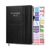 Agenda con espiral A5, impresión del alfabeto inglés, planificador de horarios 26-27, cubierta de cuero, diseño personalizado ecológico, cuaderno de mediado de año