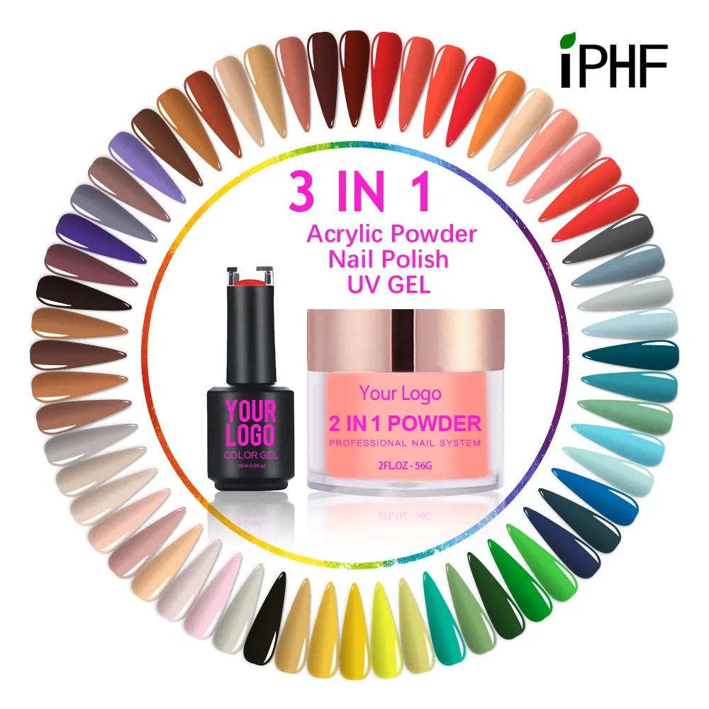 Poudre à tremper colorée personnalisée en gros de haute qualité système d'ongles poudre à tremper 3 en 1 acrylique et gel assortis