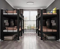 Lit superposé moderne profilé noir avec rangement démontable et cadre en fer pour dortoir scolaire, appartement, chantier de construction