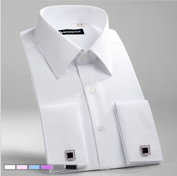 Camicia bianca da uomo slim fit con polsini stile francese