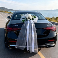 Dekorasi Mobil Pengantin Gaya Eropa Bunga Realistis Eksklusif, Hiasan Pintu Kereta Pengantin dengan Pita Jala, Model Gagang Pintu, Grosir