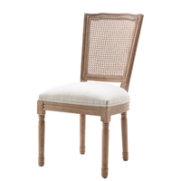 Chaise en tissu rembourré rétro français du milieu du siècle avec dossier rond en rotin et siège rembourré en bois Restaurant café chaise de salle à manger