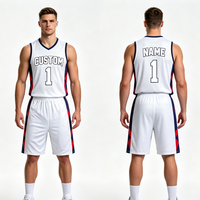 Ensemble de maillots de basket-ball personnalisés en gros, imprimés par transfert thermique, kit uniforme d'équipe, séchage rapide, respirant, col en V, sans manches