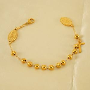 Bracelets de prière en acier inoxydable plaqué or 18 carats PVD B136T, perles de chapelet Vierge Marie, étanches, anti-allergiques, bijoux religieux pour femmes - Product Image 4