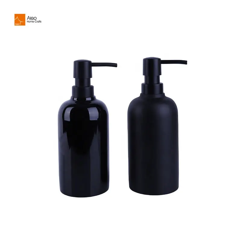 Custom Luxury Hotel Bath Supplies Resin Dispenser For Soap Foam Liquid Bottle With Pump Black Shampoo Bottle