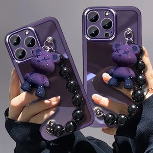 Custodia per telefono Kawaii con orsetto <span class=keywords><strong>viola</strong></span> e catena di perline nere per <span class=keywords><strong>iPhone</strong></span> 17/16/15/14/13 <span class=keywords><strong>Pro</strong></span> <span class=keywords><strong>Max</strong></span>, <span class=keywords><strong>cover</strong></span> traslucida antiurto - Product Image 4
