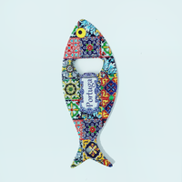 Portugal Azulejo – Porte-clés en céramique durable en forme de poisson, motif floral moderne, souvenir de voyage, gadget de bar et de cuisine
