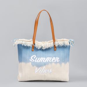 Nuevo Bolso Tote de Lona con Degradado Urbano Sencillo y Bordado, para Playa o Viajes, con Asa y Correa Cruzada para Mujer - Product Image 2