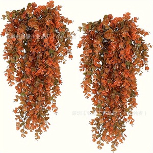 Artificial <b>Eucalyptus</b> Vines Orange Brown Plastic Hanging Wall Decor Home Outdoor Decoration Single <b>Branch</b> 150g - Product Image 1