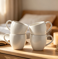 Ensemble de 4 tasses à café en grès blanc écologique de 16 oz, forme ventrue moderne, personnalisable avec logo, pour la vente en gros