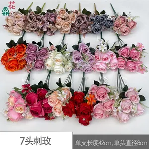 7 tenedores 4 cabezas rosa con Hortensia decoración de paisaje comercial Flor de seda Artificial hogar interior hermosa flor de seda