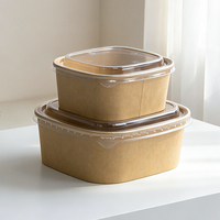 Boîte d'emballage alimentaire carrée personnalisée en papier kraft, bols jetables pour salades et fruits, avec couvercles transparents à fenêtre surélevée, sans BPA, utilisables au micro-ondes