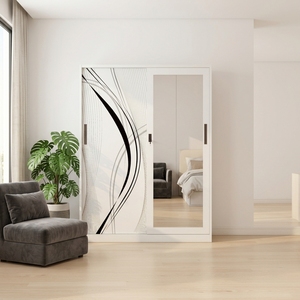 Armario de Acero con Impresión Personalizada, Armario Metálico Deslizante con Cajones, Mueble de Dormitorio con Espejo - Product Image 1