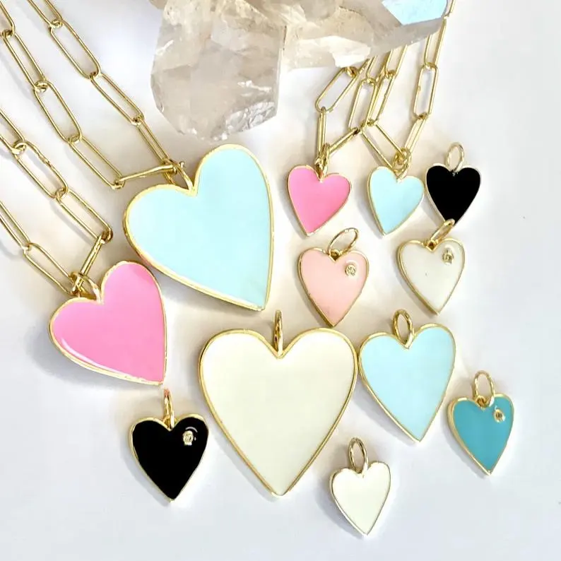 Stainless Steel Jewelry Custom Made Necklace Chain Little Colorful Heart Enameled Heart Necklace Pendant