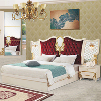 Ensemble de chambre à coucher Royal Furniture avec armoire à miroir de luxe, lit queen-size en pin antique doré, panneau moderne, lit moelleux, 10 ensembles, 5 ans