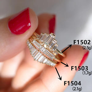 Anillo de cóctel geométrico F1503 de oro macizo de 18 quilates con diamantes talla baguette y engaste de canal, anillo de compromiso fino para mujer - Product Image 6