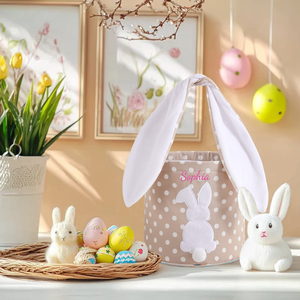 Personalized Embroidery <strong>Easter</strong> <strong>Bunny</strong> <strong>Basket</strong> with Rabbit Tail Bag Portable Bestseller Long Ears with Knots <strong>Easter</strong> <strong>Bunny</strong> <strong>Basket</strong> - Product Image 4