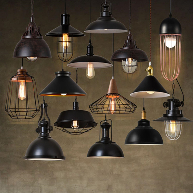 JYLIGHTIGN American Retro Iron Art Ceiling Chandeliers Black Creative Indoor Pendant Lights Home Hotel Bar Glass Bulb Light