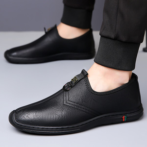 Mocassins en cuir pour hommes, bout rond, à enfiler, semelle en caoutchouc respirante, chaussures décontractées pour la conduite - Product Image 3