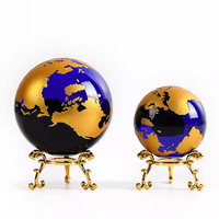 Globe terrestre en verre bleu cristal, fait main, sablé, personnalisé, presse-papiers en cristal pour la décoration de bureau