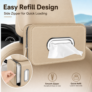 Boîte à mouchoirs en cuir PU pour voiture, organiseur d'appuie-tête, porte-mouchoirs réglable, rangement pour siège arrière - Product Image 5