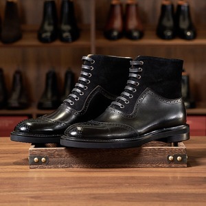 Bottes montantes décontractées pour hommes, à lacets, bout carré, en cuir patchwork – Légères, antidérapantes, respirantes, pour le travail ou la moto - Product Image 2