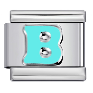 Abalorios de acero inoxidable con letras inglesas en azul cielo para hacer pulseras, cuentas modulares italianas de forma rectangular, accesorios de joyería DIY - Product Image 2
